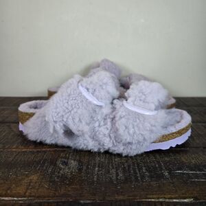 NEW Birkenstock Arizona Shearling Womens 5 EU 36 Narrow Sandals Purple Brown